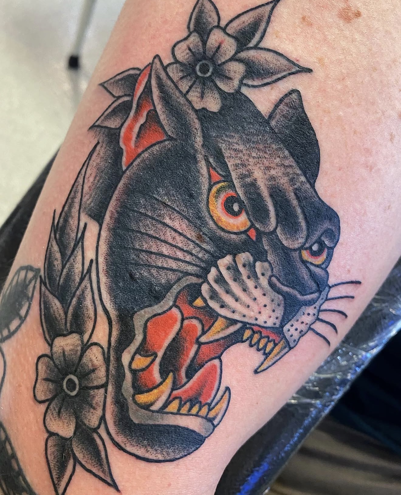Traditional Panther tattoo by Luis