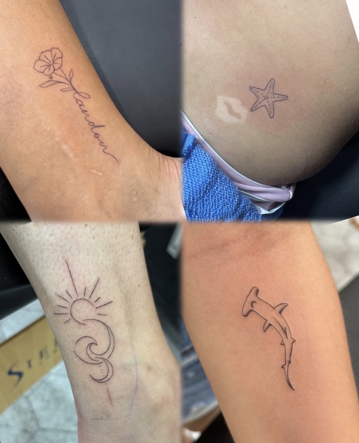 Fine line tattoos done by Brett