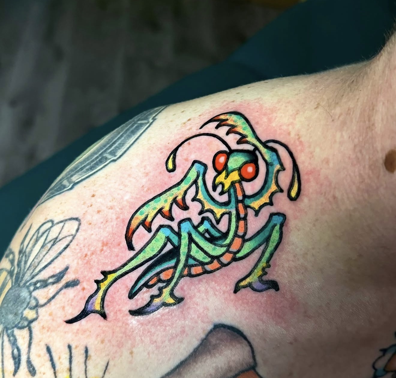 Bold vibrant traditional tattoo by Casey